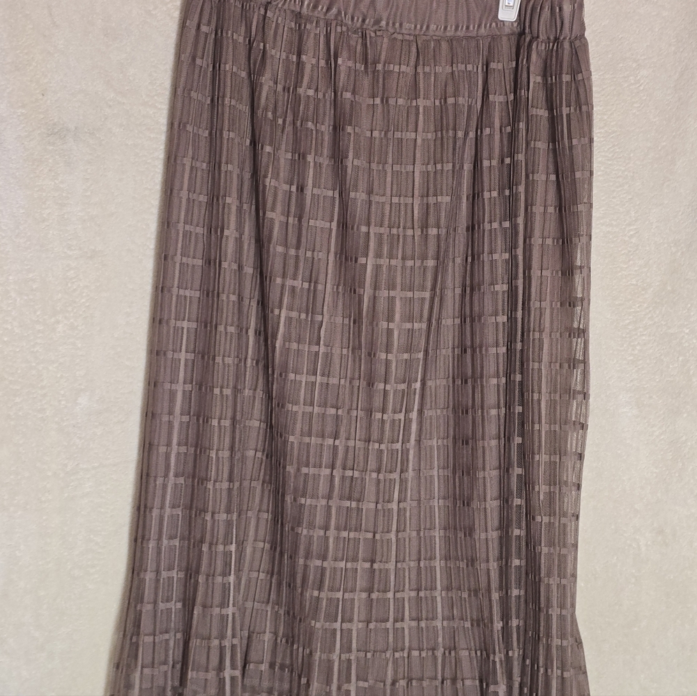 Metrowear Womens Size L Brown Windowpane Pleated Mesh Midi Skirt - Picture 10 of 10